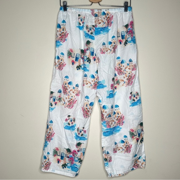 The Cat’s Pajamas Santorini Print Cotton Lounge Pants White Blue Size Medium - Picture 5 of 11